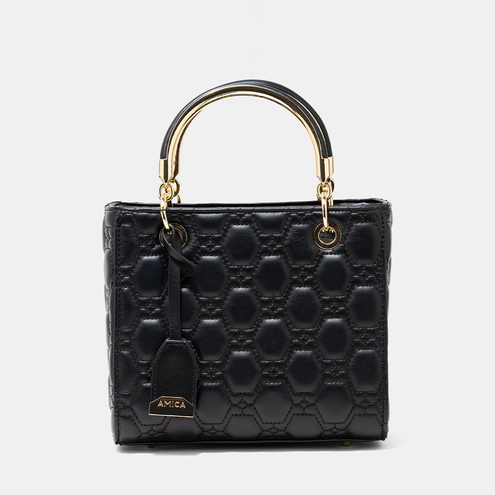 AMICA Joy Quilted Mini Crossbody Bag for Women - Black