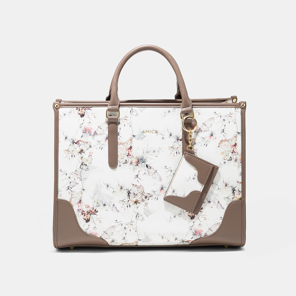 AMICA Ella Floral Tote Bag for Women - White