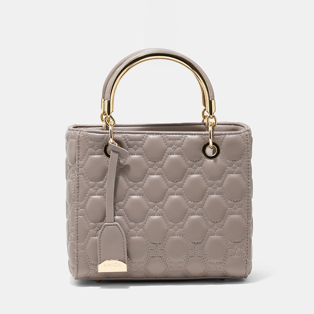 AMICA Joy Quilted Mini Crossbody Bag for Women - Stone