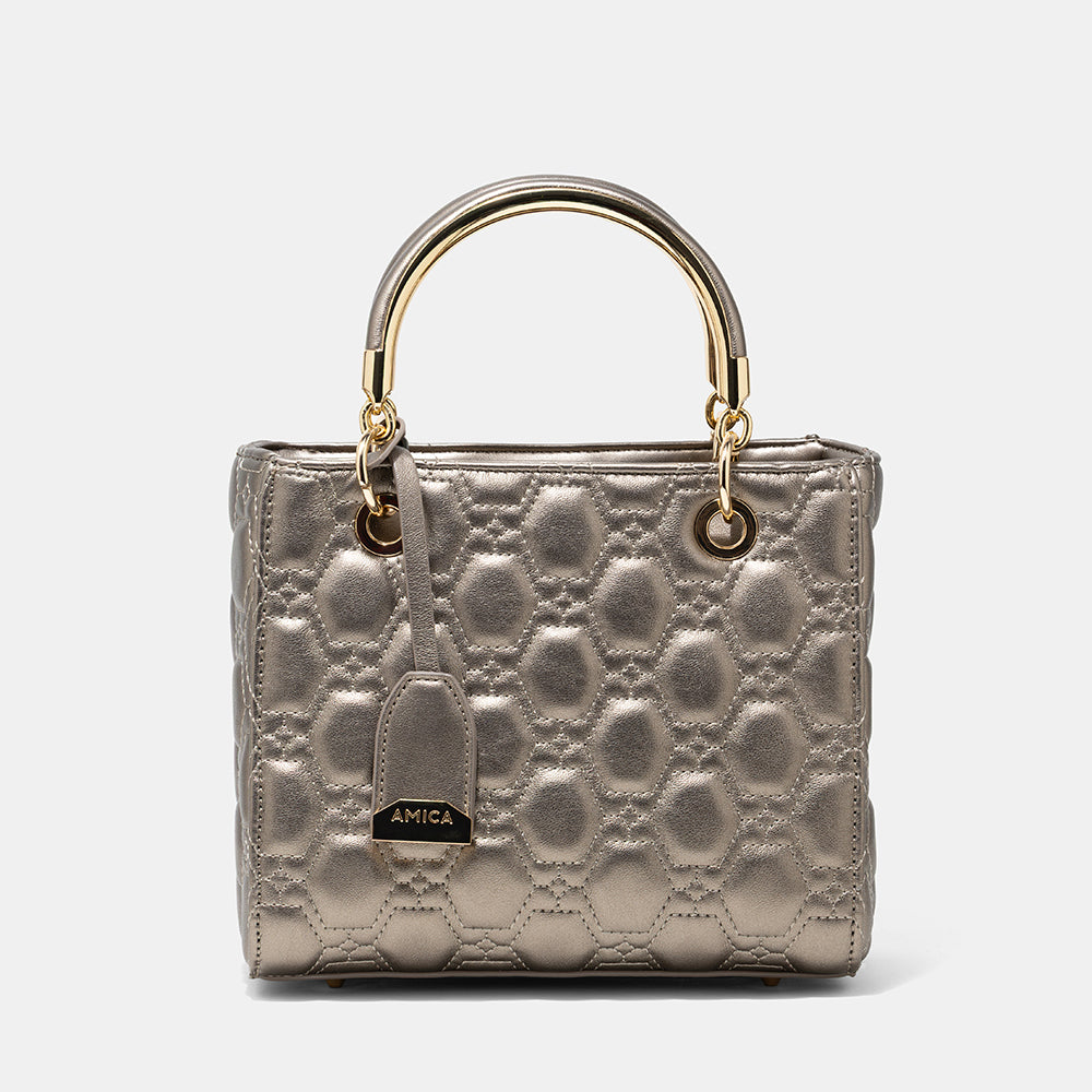 AMICA Joy Quilted Mini Crossbody Bag for Women - Pweter