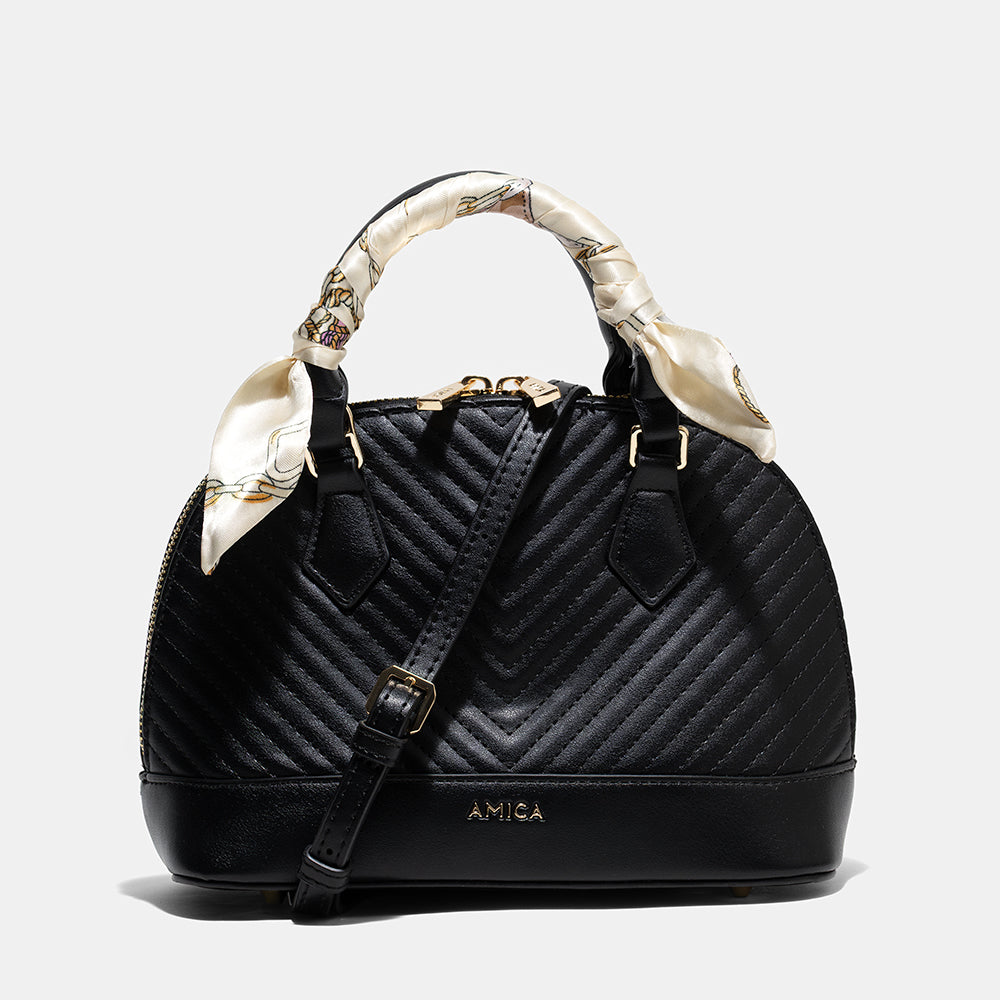 AMICA Junes Ladies Vegan Leather Dome Shaped Mini Crossbody Bag - Black