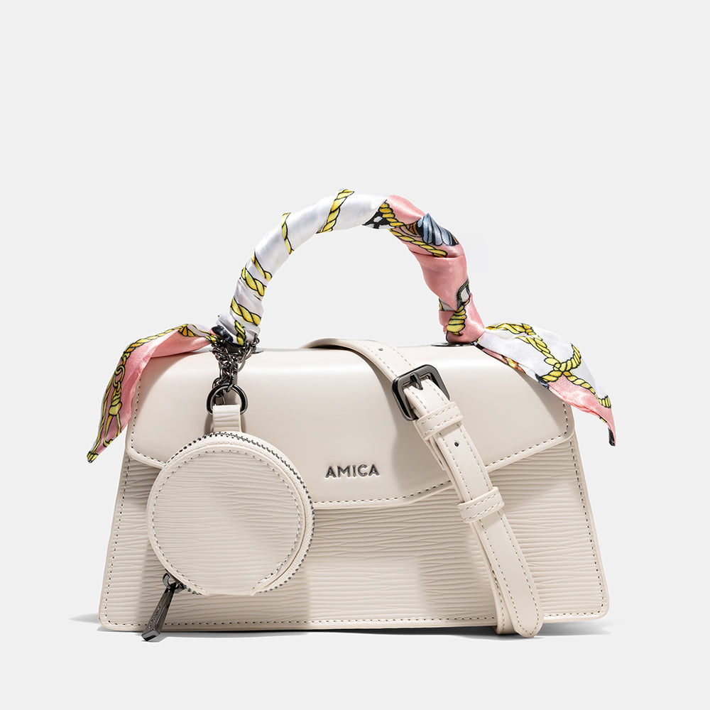AMICA Noemi Ladies Leather Mini Crossbody Handbag - Ivory