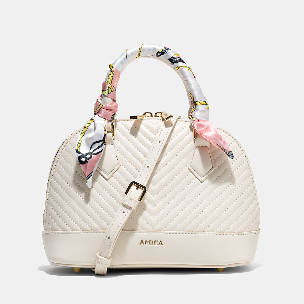 AMICA Junes Ladies Vegan Leather Dome Shaped Mini Crossbody Bag - Beige