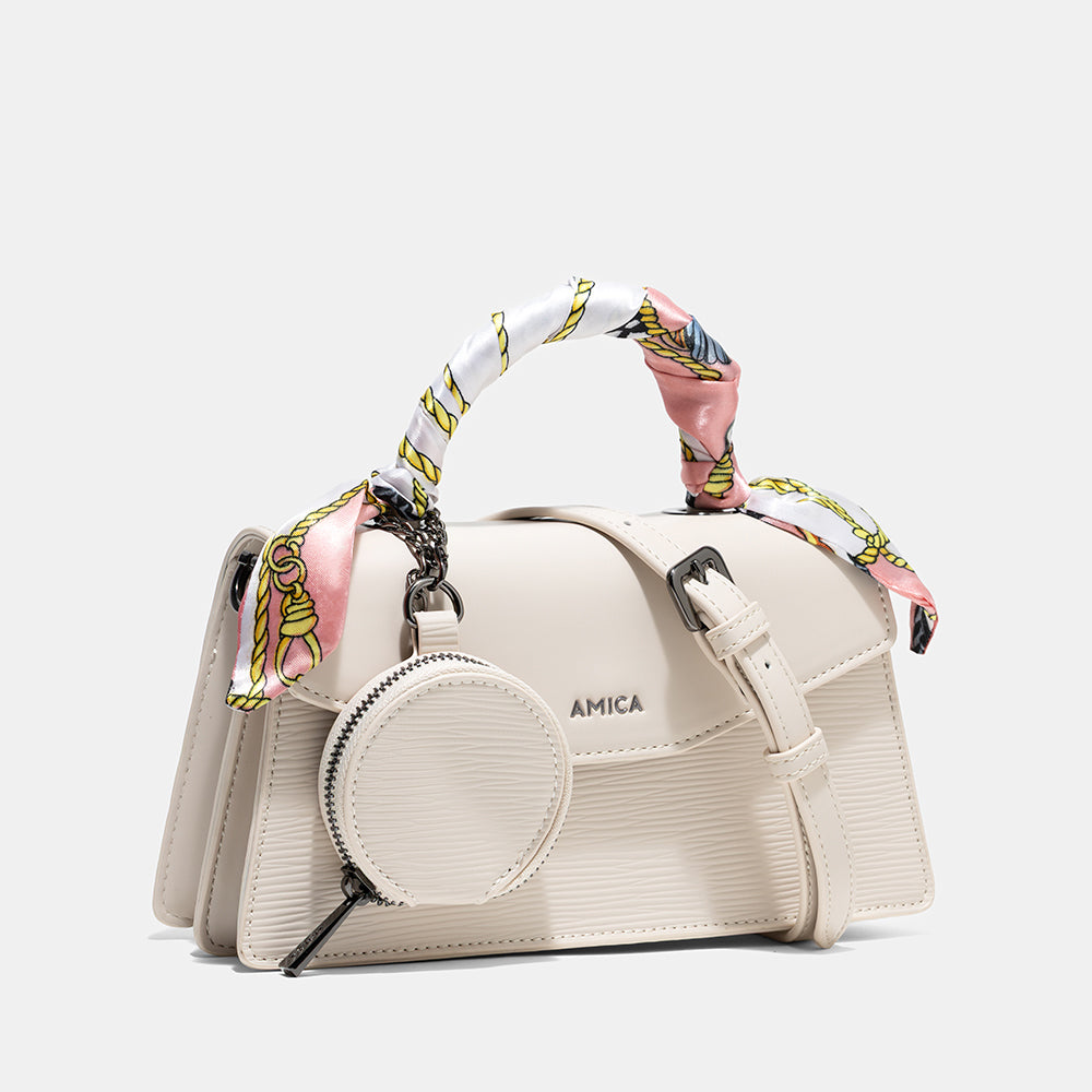 AMICA Noemi Ladies Leather Mini Crossbody Handbag - Ivory