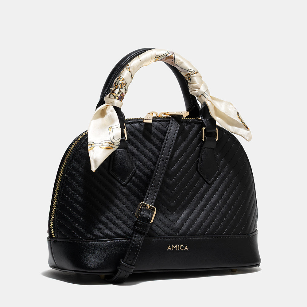 AMICA Junes Ladies Vegan Leather Dome Shaped Mini Crossbody Bag - Black