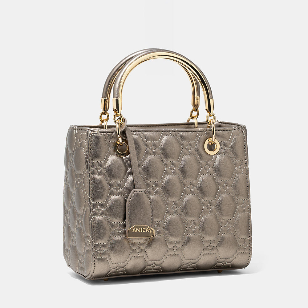 AMICA Joy Quilted Mini Crossbody Bag for Women - Pweter