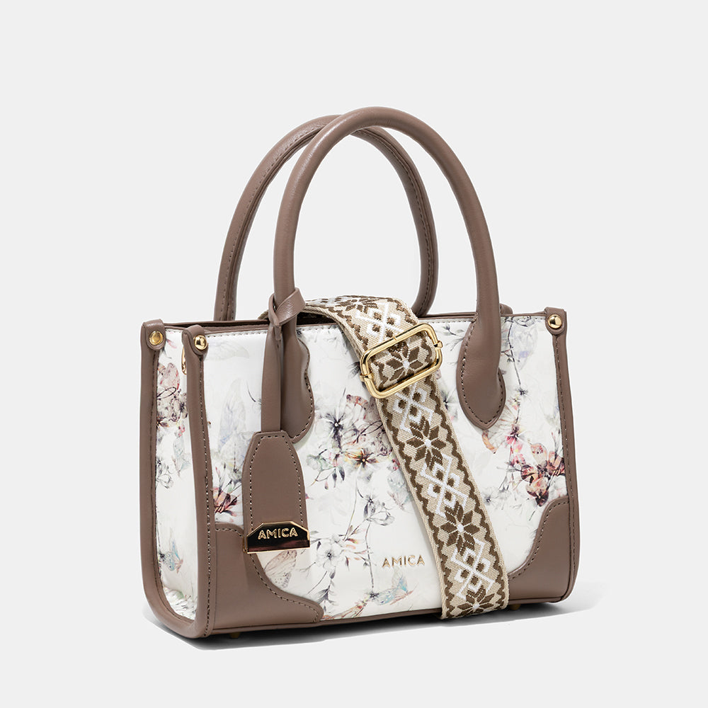 AMICA Flori Medium Tote Bag for Girls & Women - White
