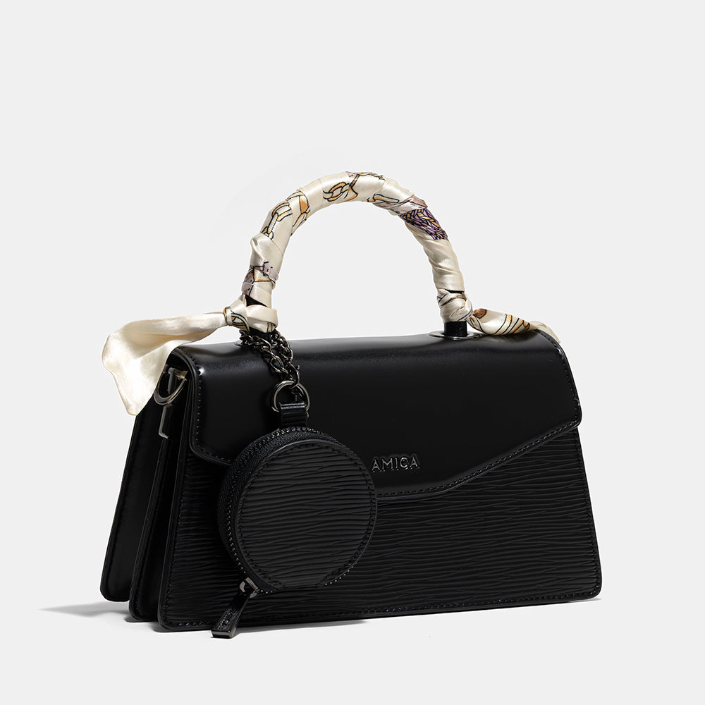 AMICA Noemi Ladies Leather Mini Crossbody Handbag - Black