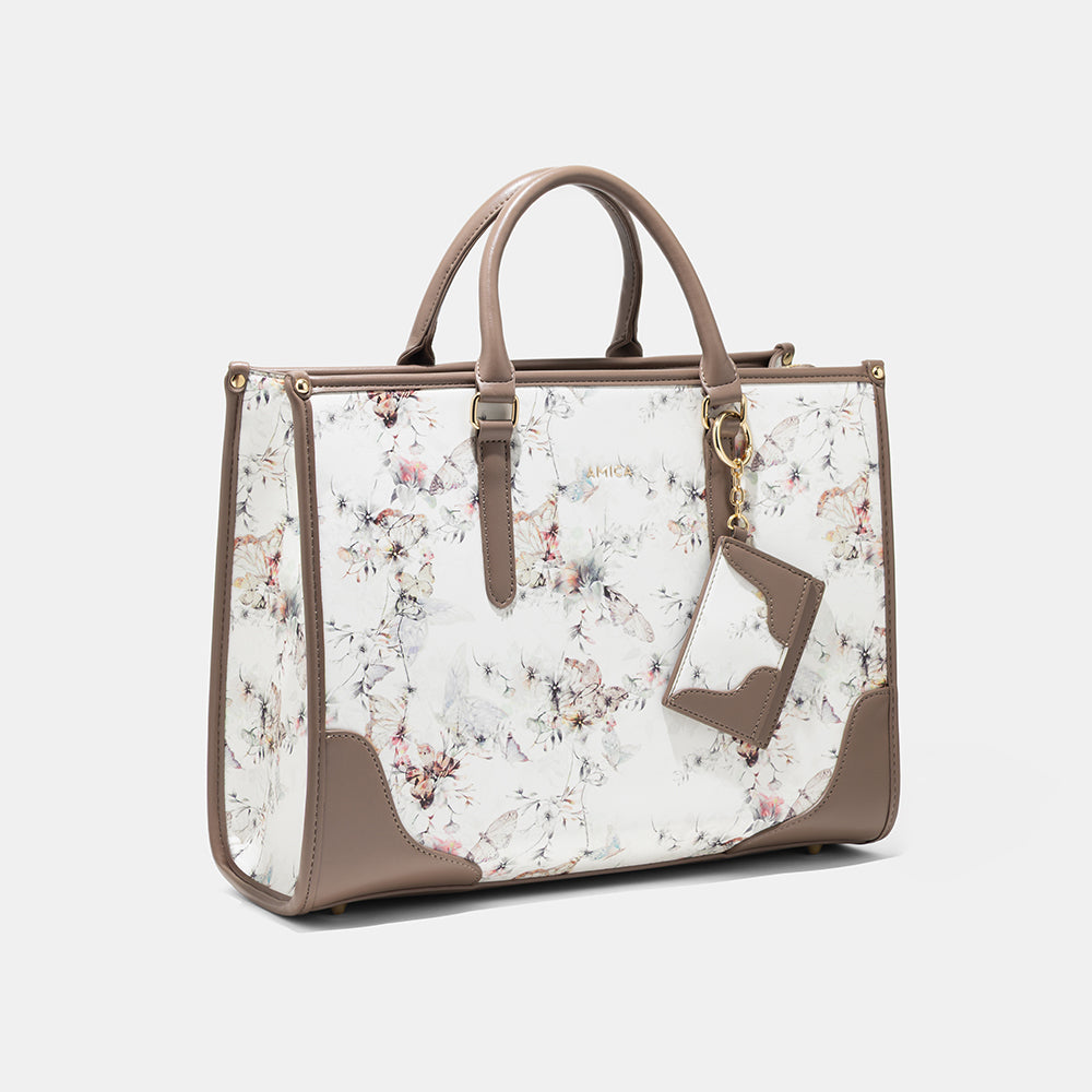 AMICA Ella Floral Tote Bag for Women - White