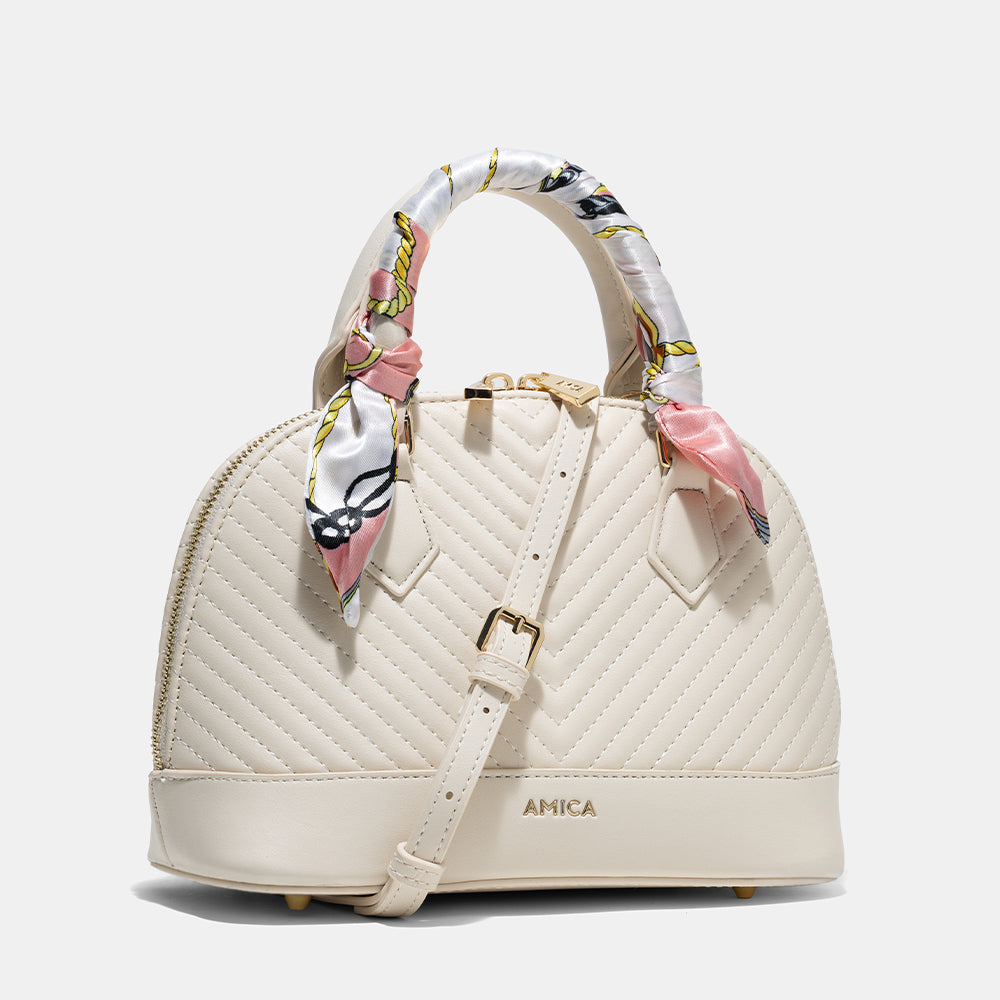 AMICA Junes Ladies Vegan Leather Dome Shaped Mini Crossbody Bag - Beige