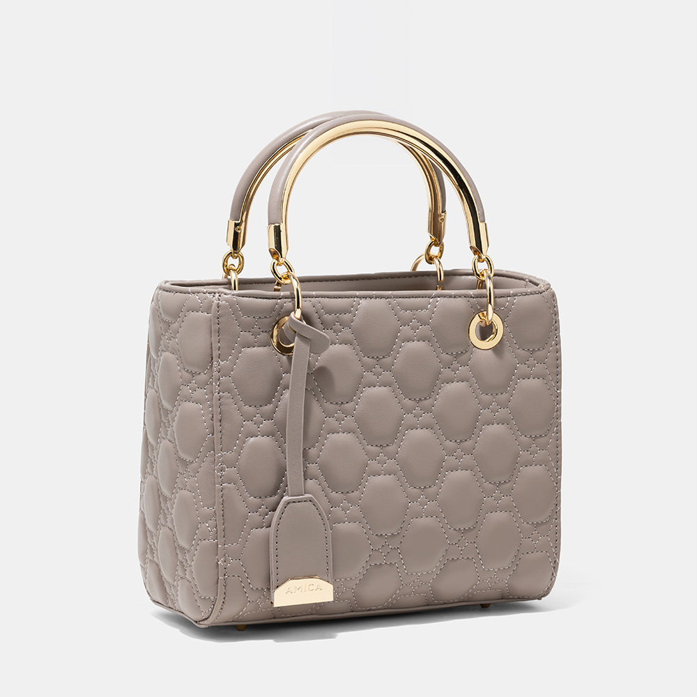 AMICA Joy Quilted Mini Crossbody Bag for Women - Stone
