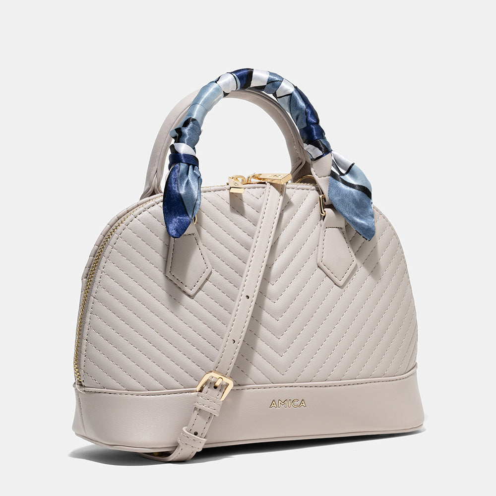 AMICA Junes Ladies Vegan Leather Dome Shaped Mini Crossbody Bag - Stone