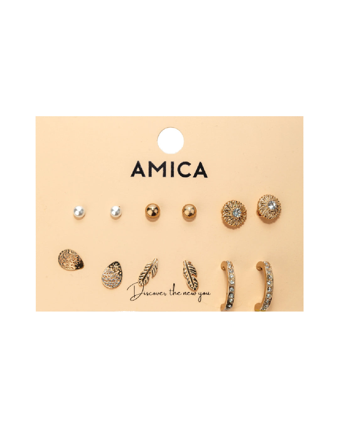 Amica Light Gold Metallic Gold-Plated Multipack Earrings set