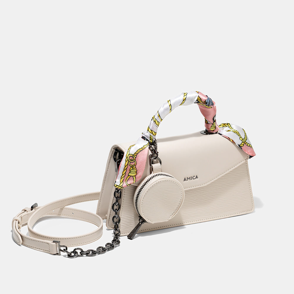 AMICA Noemi Ladies Leather Mini Crossbody Handbag - Ivory