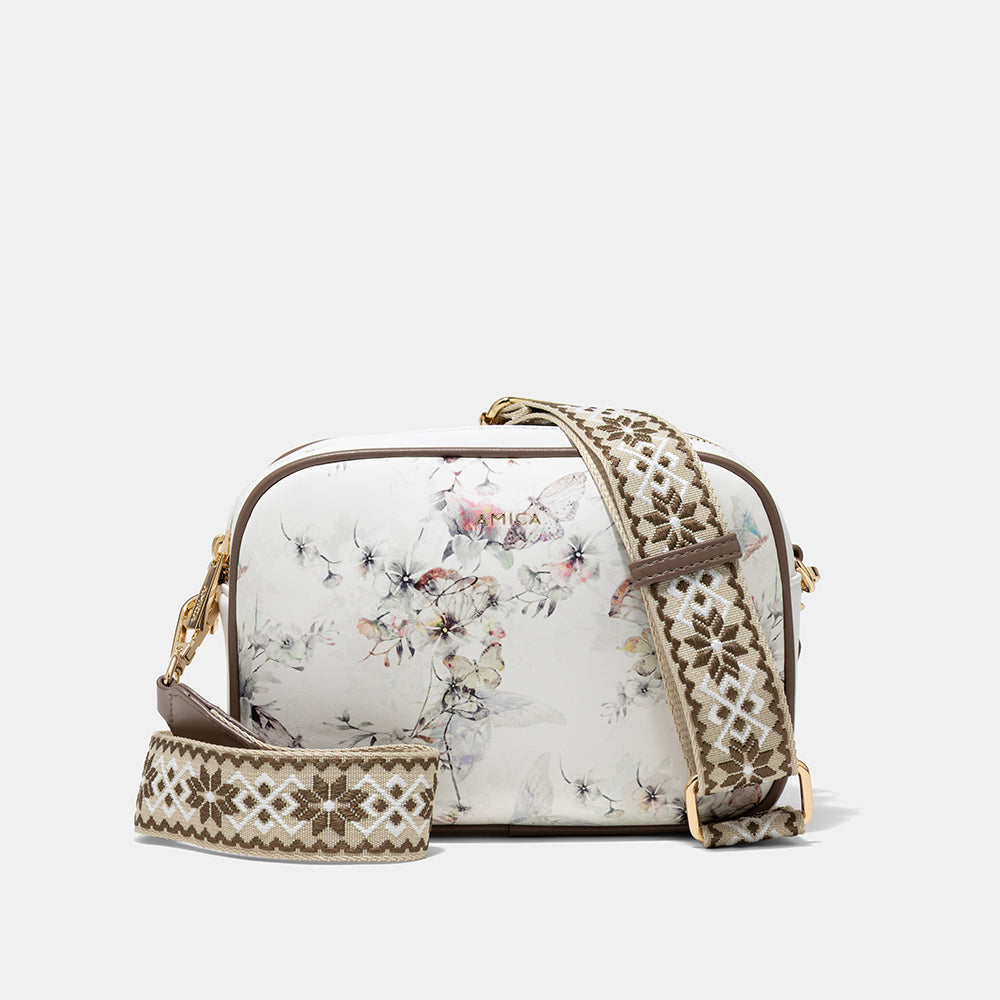 AMICA Flores Floral Crossbody Bag for Women - White