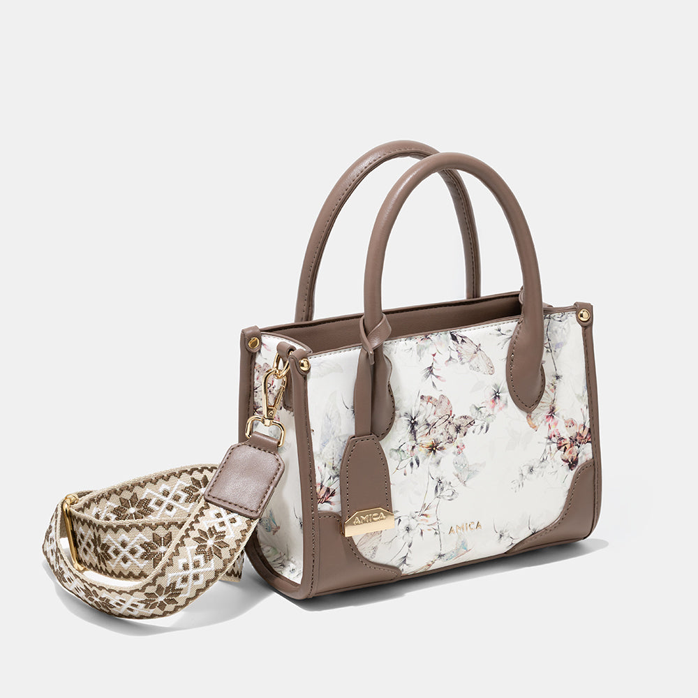 AMICA Flori Medium Tote Bag for Girls & Women - White