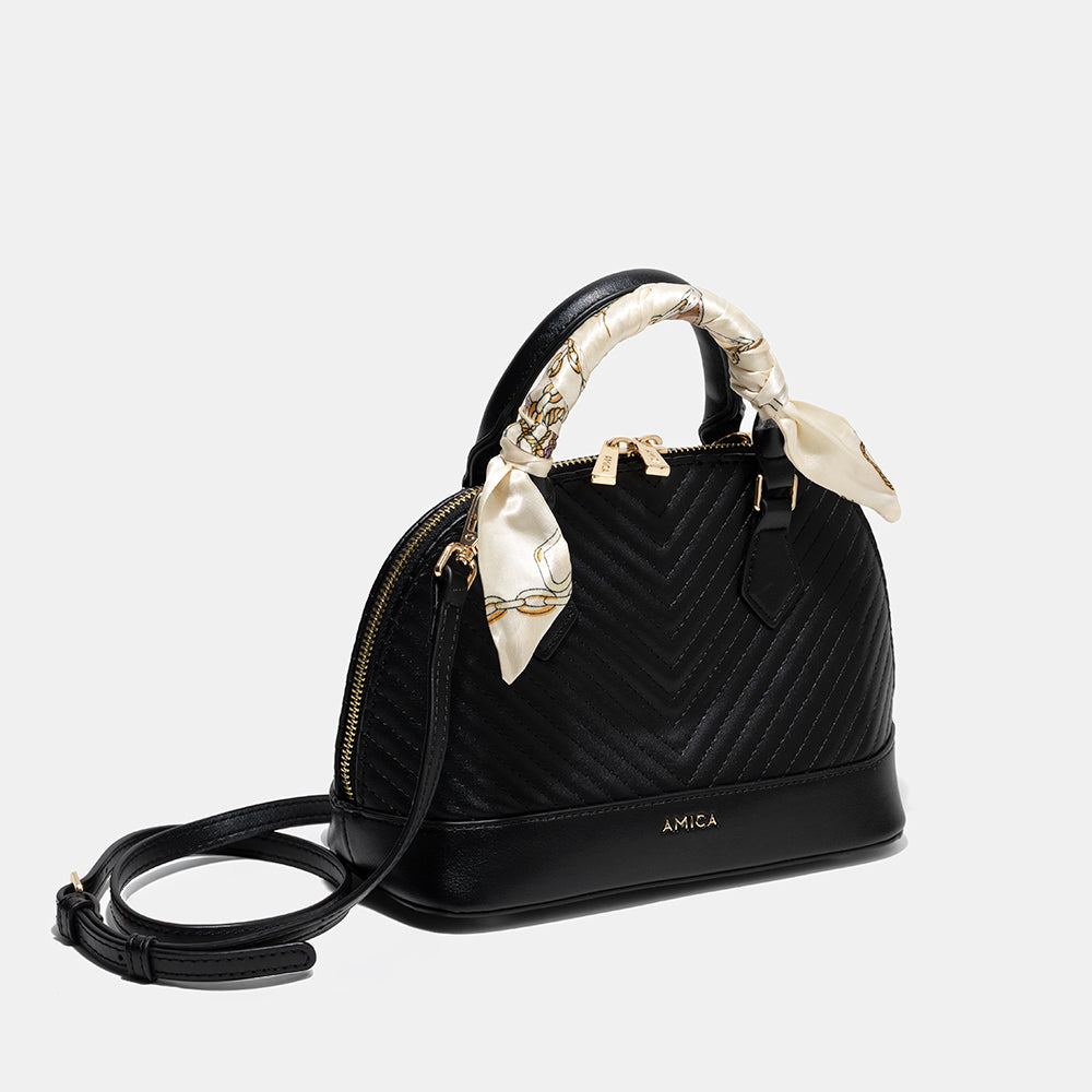 AMICA Junes Ladies Vegan Leather Dome Shaped Mini Crossbody Bag - Black