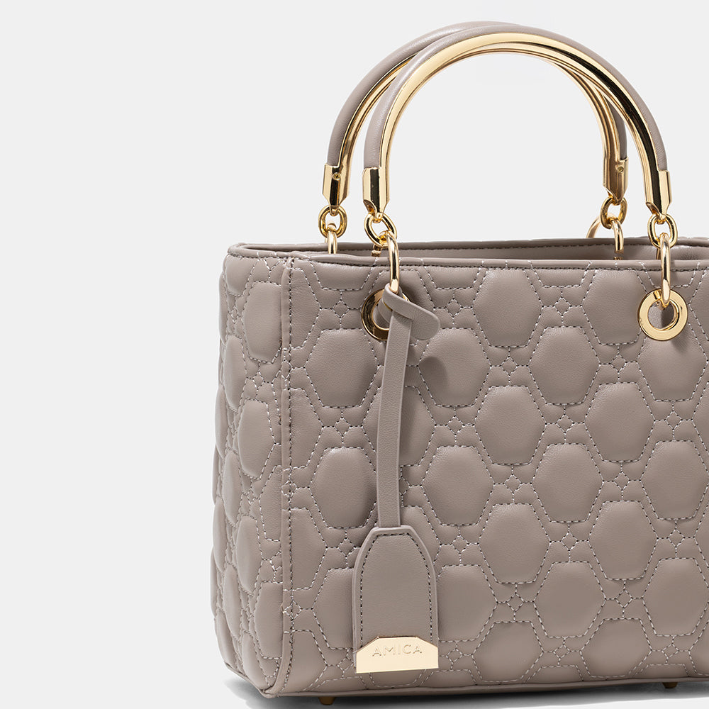 AMICA Joy Quilted Mini Crossbody Bag for Women - Stone