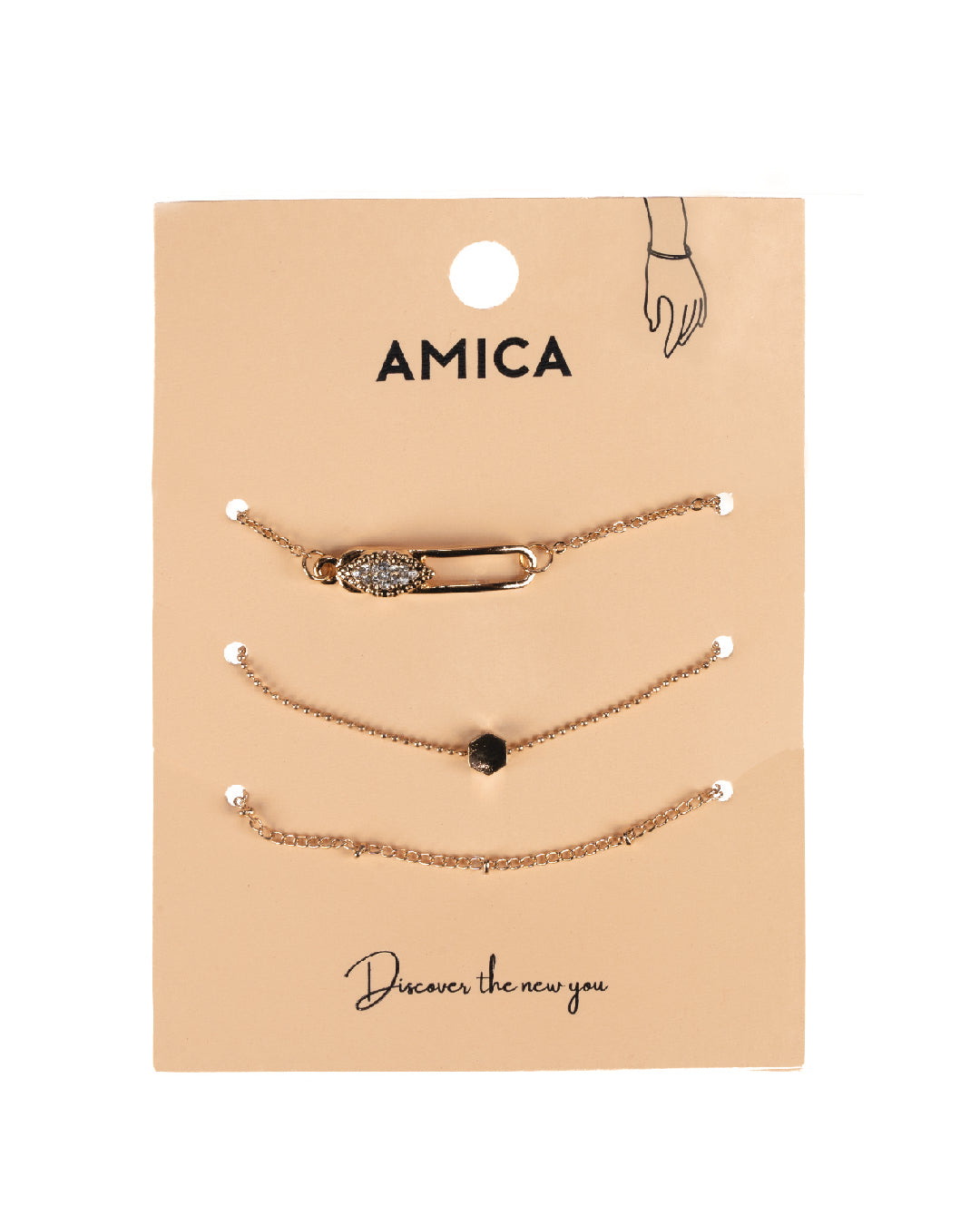 Amica Light Gold Metallic Gold-Plated Bracelet (Pack of 3)
