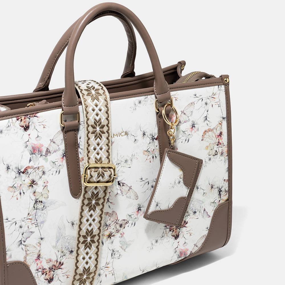 AMICA Ella Floral Tote Bag for Women - White