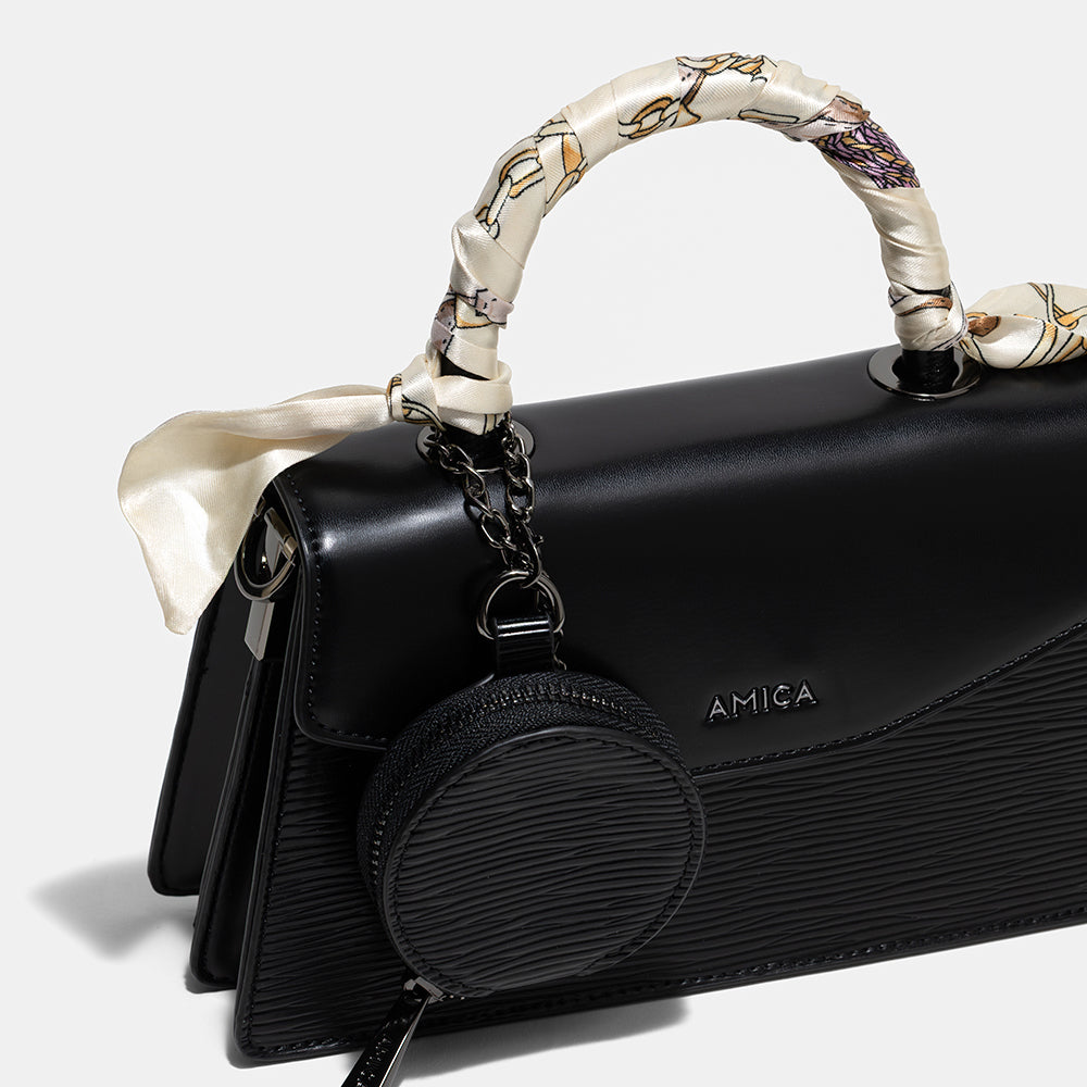 AMICA Noemi Ladies Leather Mini Crossbody Handbag - Black