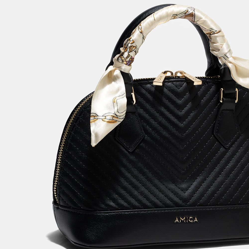 AMICA Junes Ladies Vegan Leather Dome Shaped Mini Crossbody Bag - Black