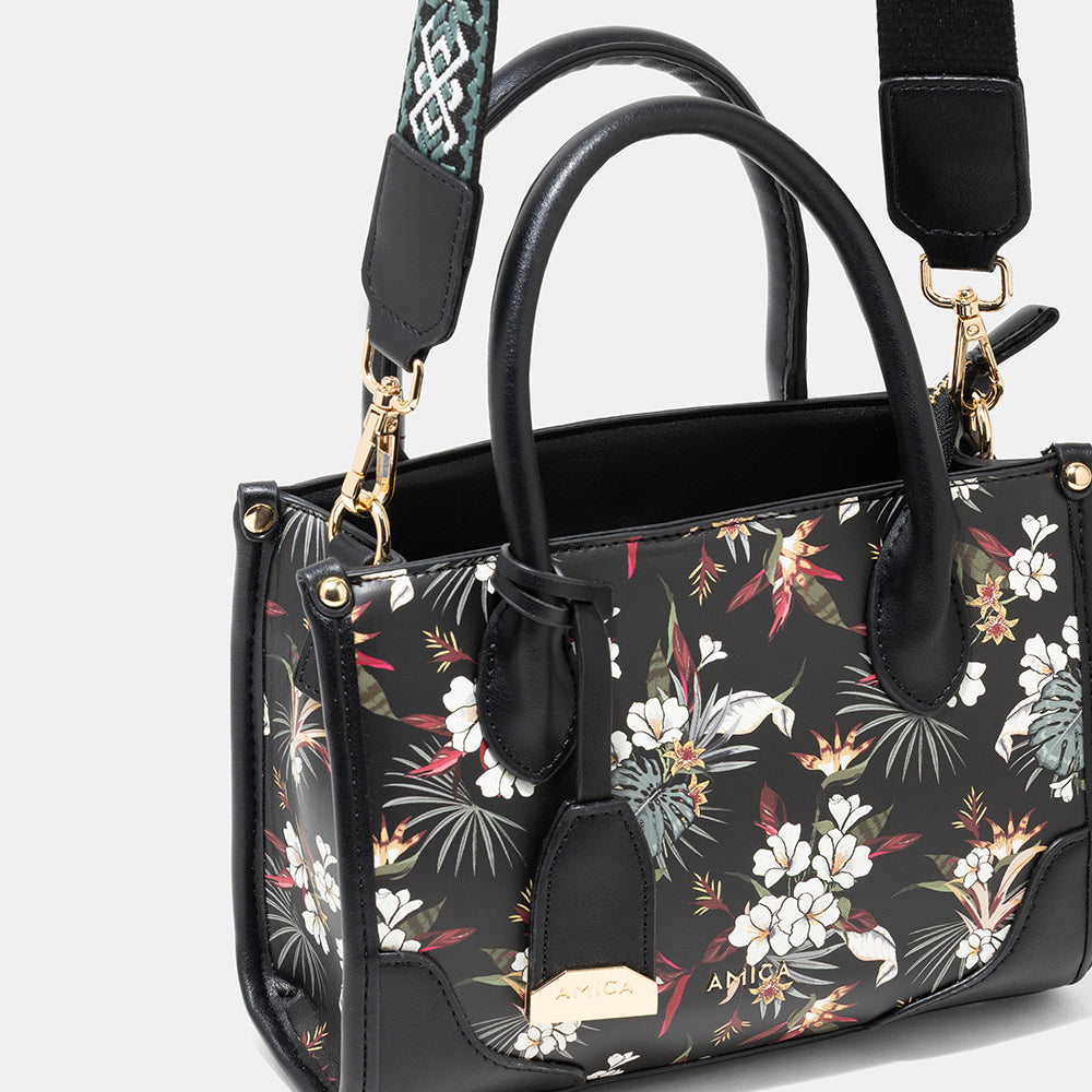 AMICA Flori Medium Tote Bag for Girls & Women - Black
