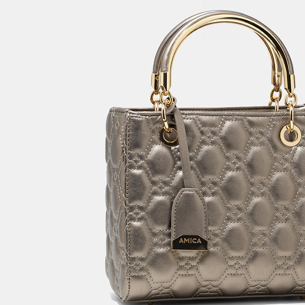 AMICA Joy Quilted Mini Crossbody Bag for Women - Pweter