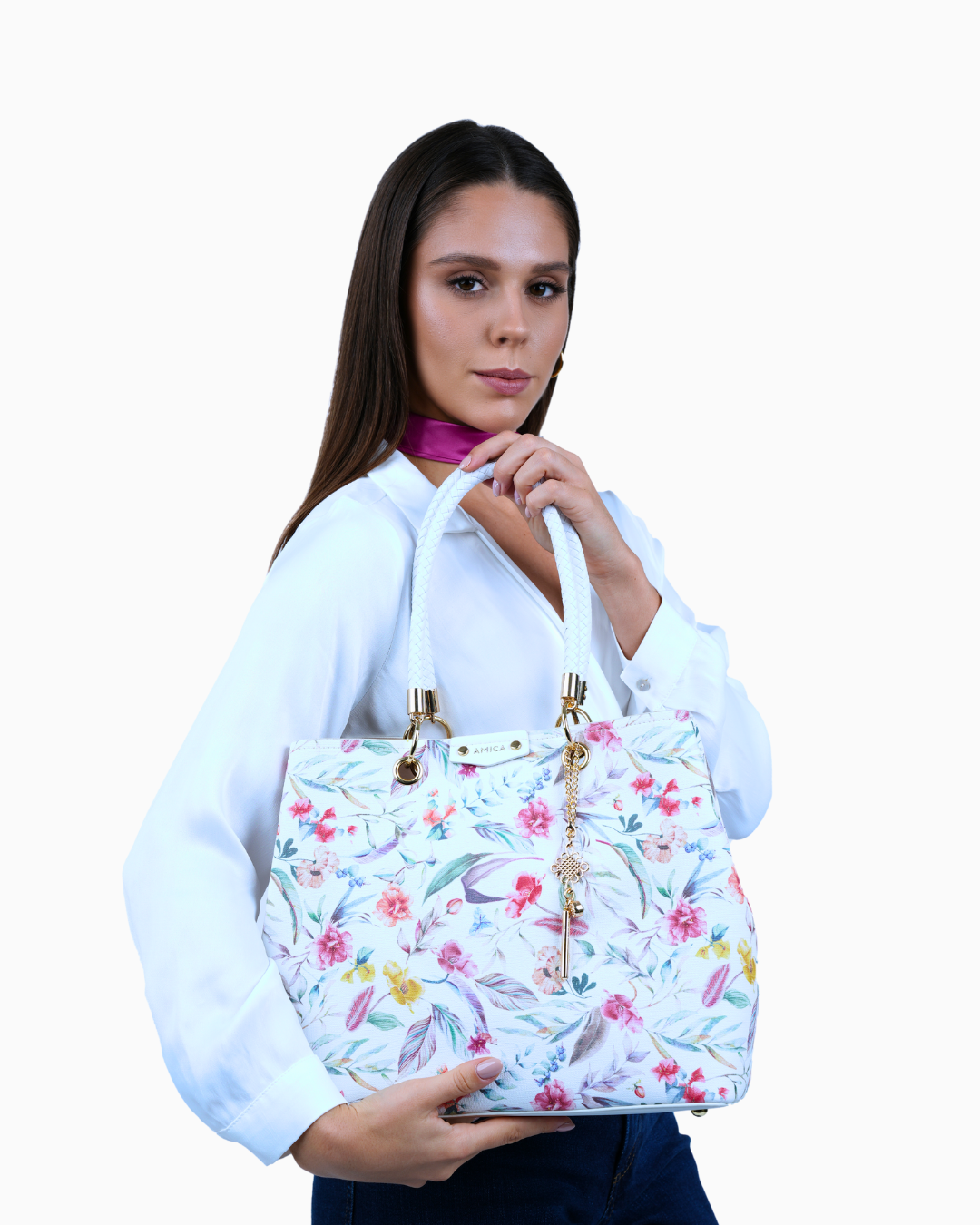AMICA Amoura White Floral Ladies Handbag