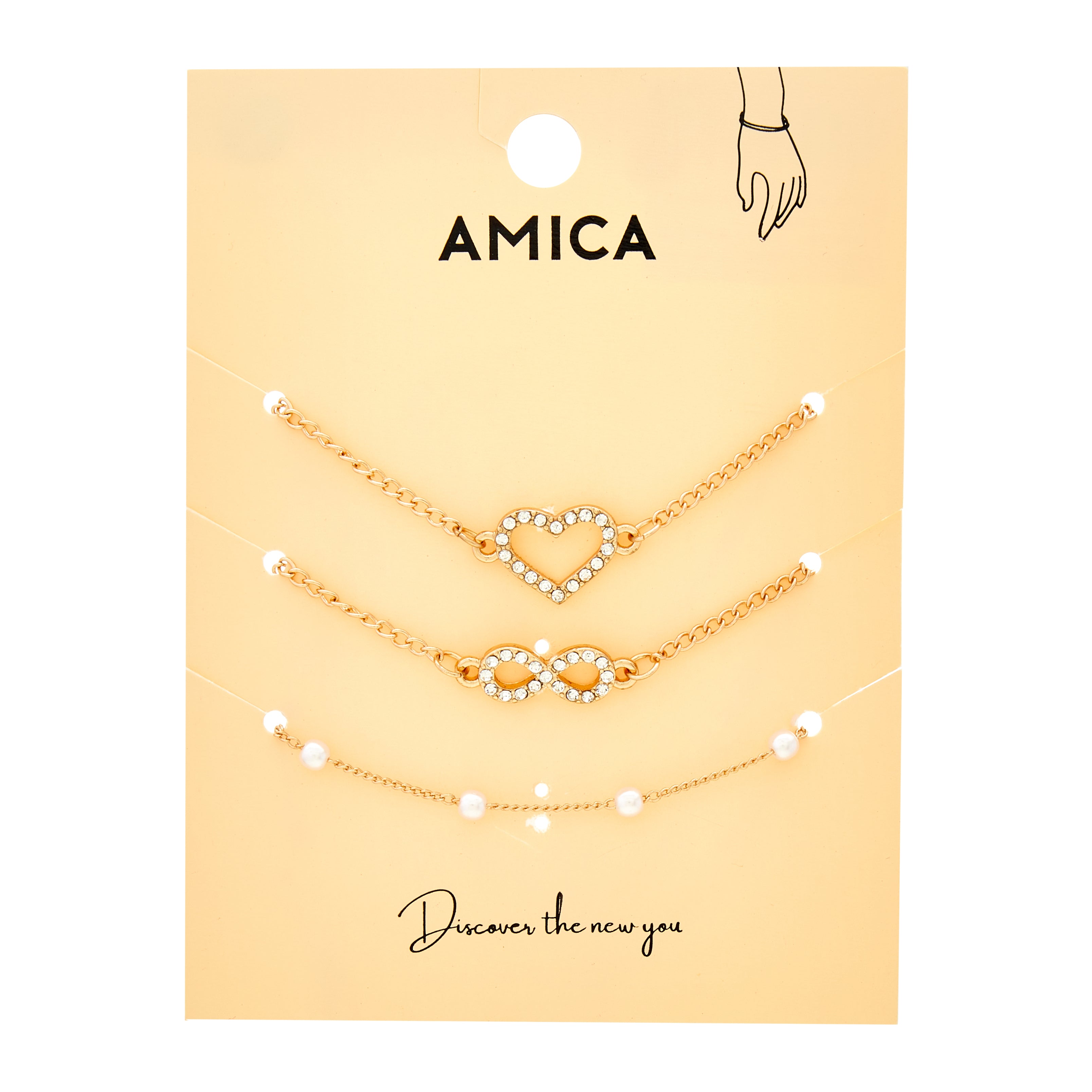 Amica Light Gold Metallic Gold-Plated Bracelet (Pack of 3)