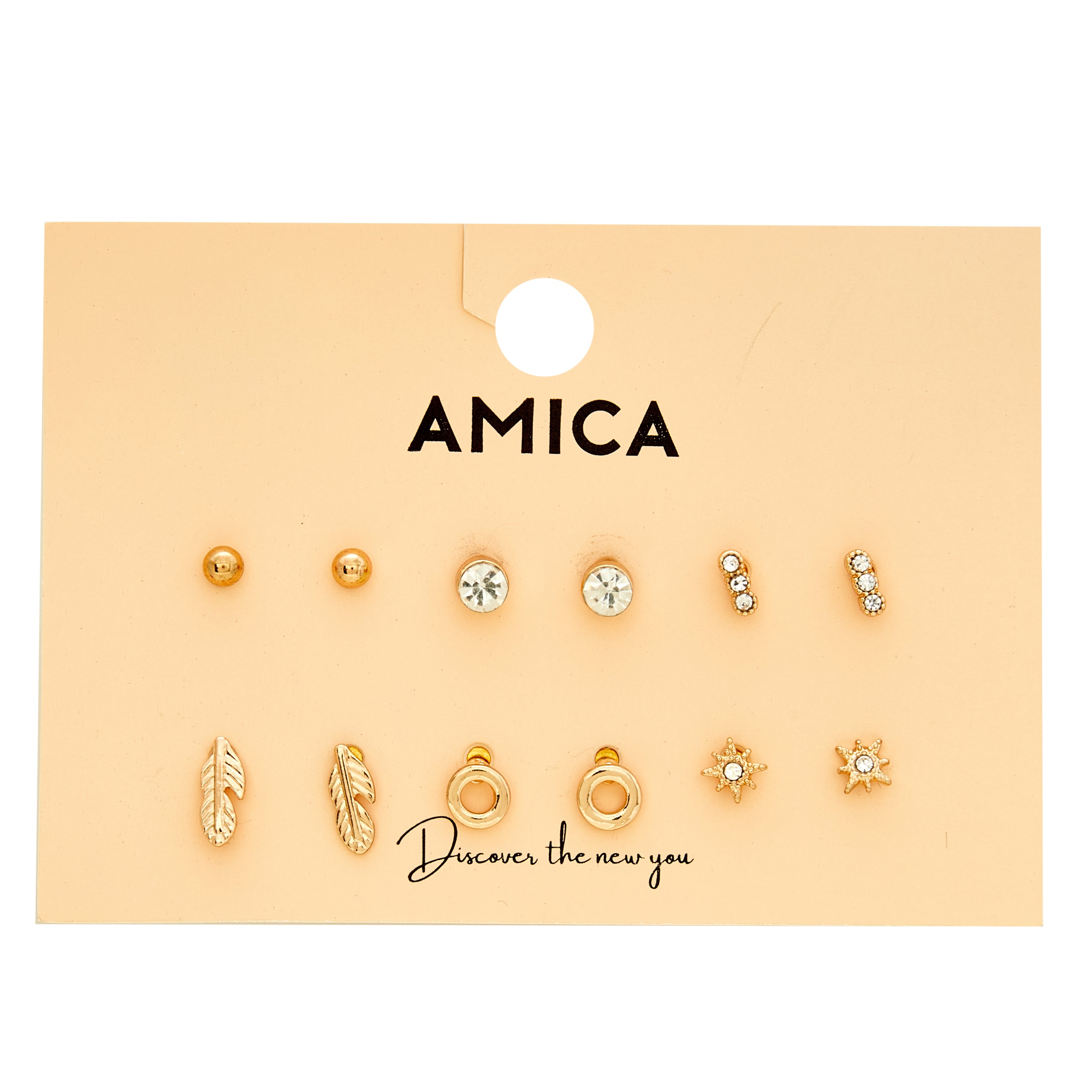 Amica Light Gold Metallic Gold Plated Multipack Earrings set