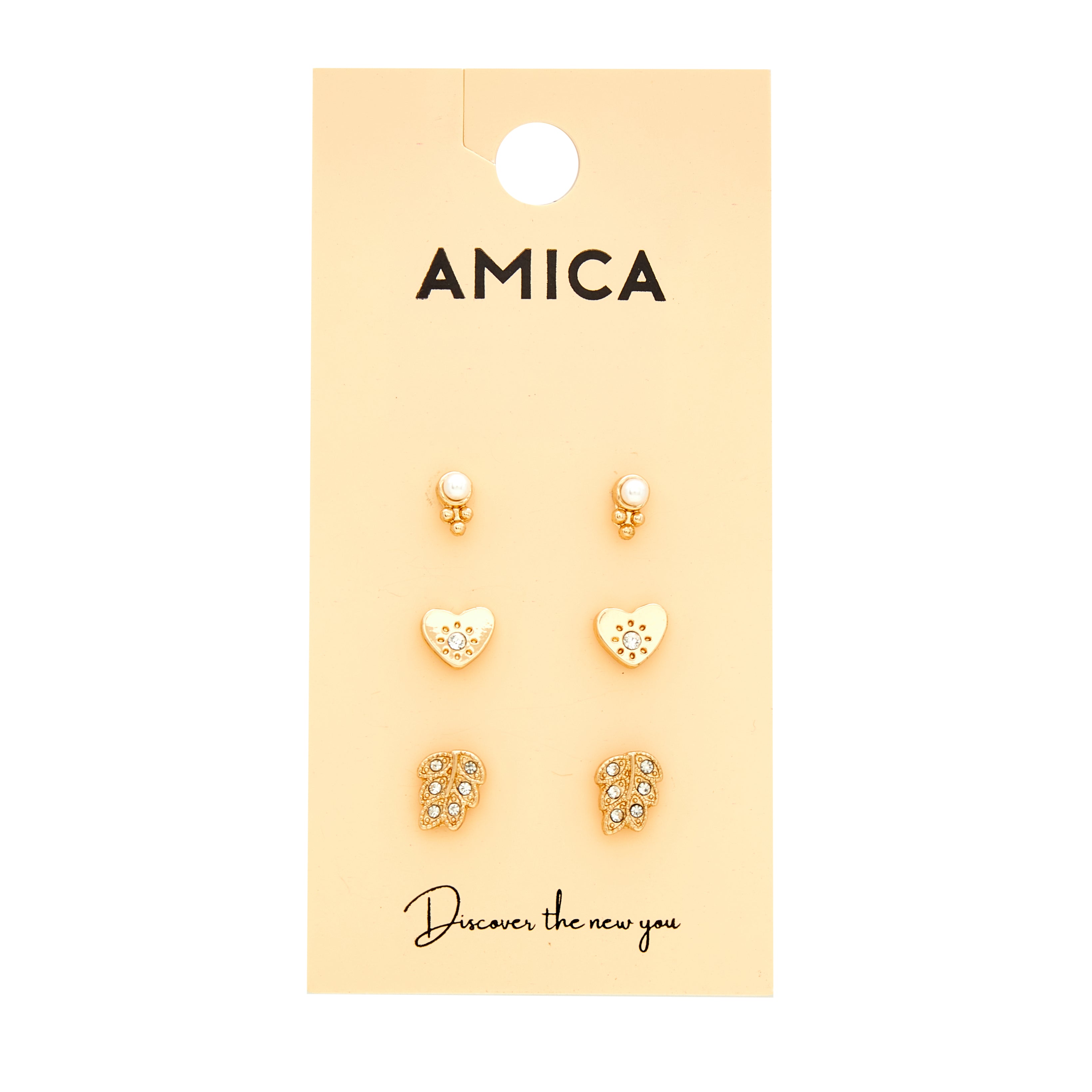 Amica Light Gold Metallic Gold-Plated Multipack Earrings set