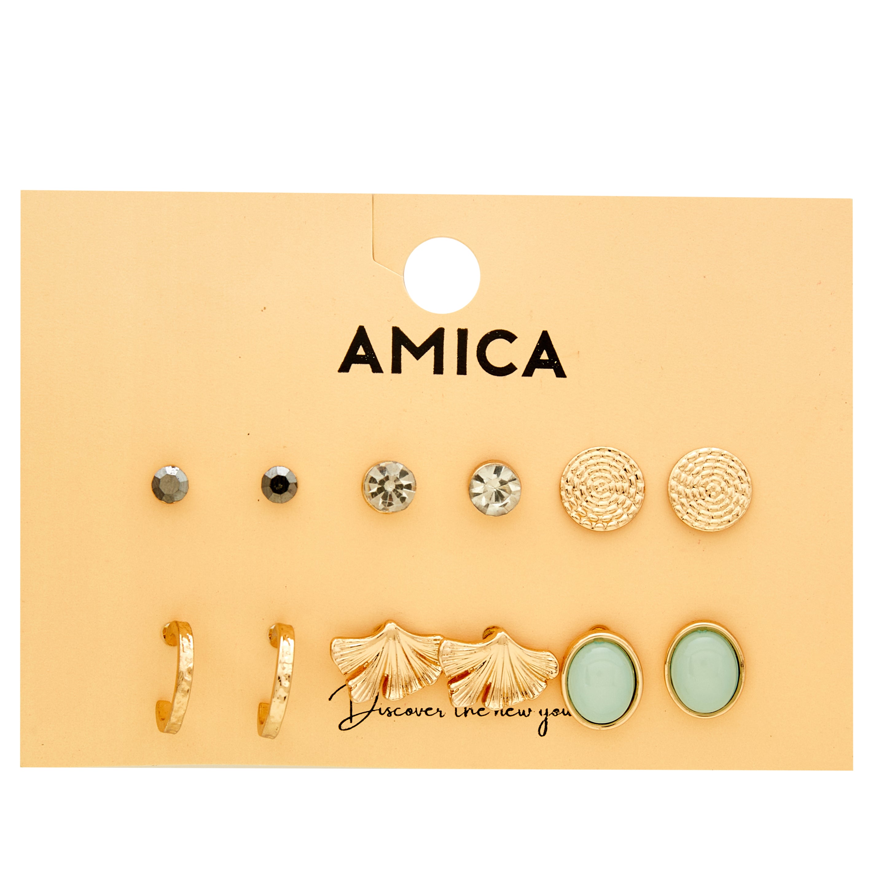 Amica Light Gold Metallic Gold Plated Multipack Earrings set
