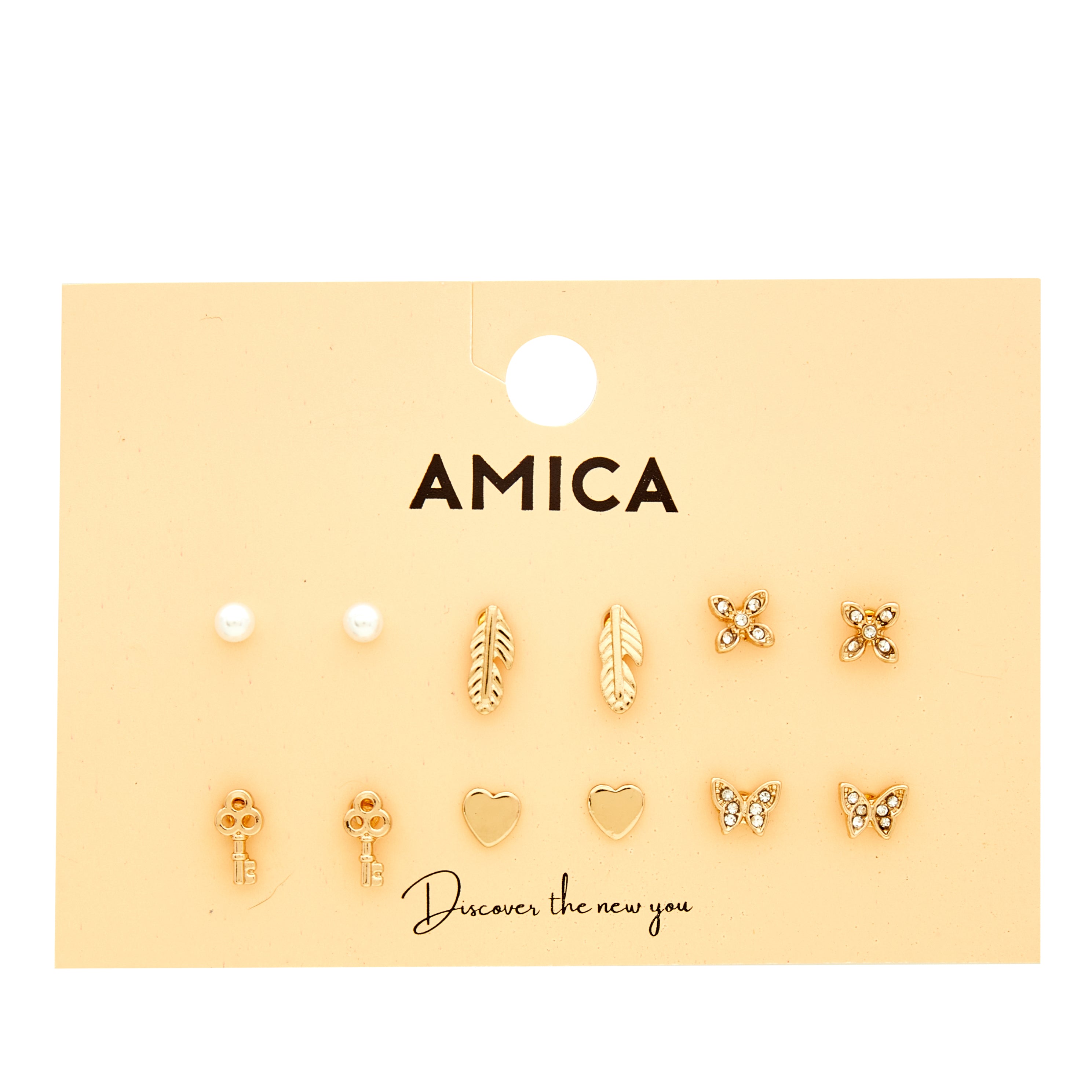 Amica Light Gold Metallic Gold-Plated Multipack Earrings set