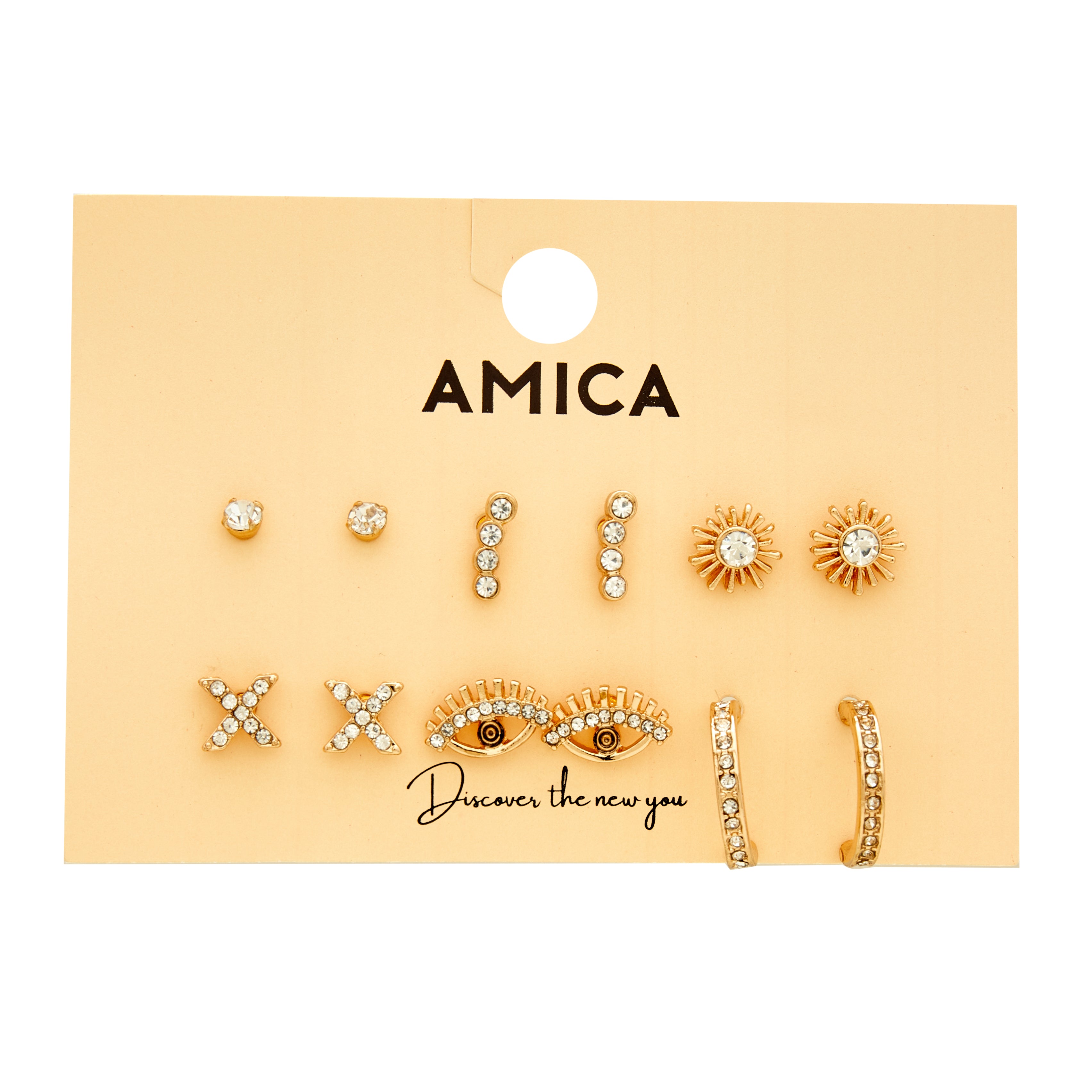 Amica Light Gold Metallic Gold Plated Multipack Earrings set