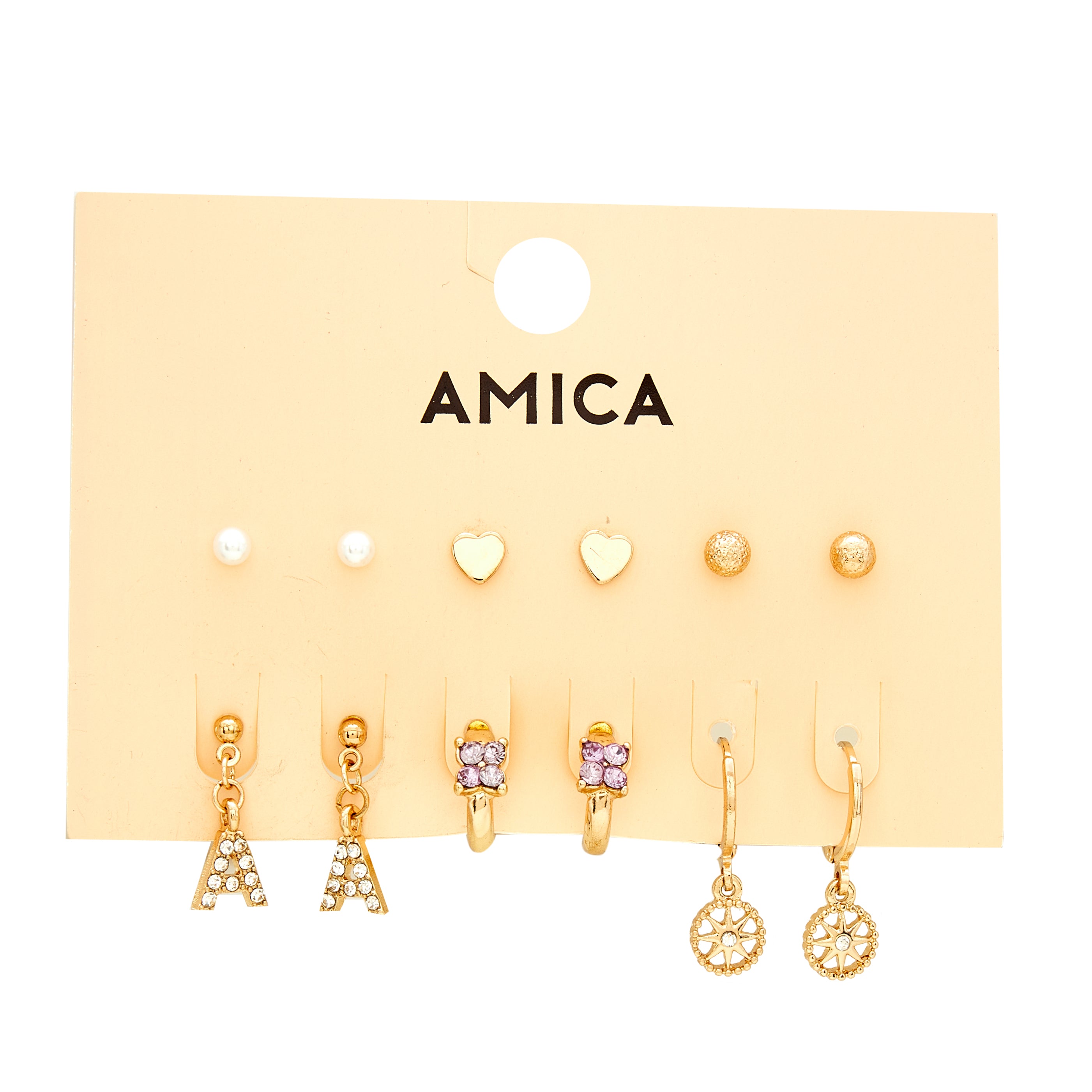 Amica Light Gold Metallic Gold-Plated Multipack Earrings set