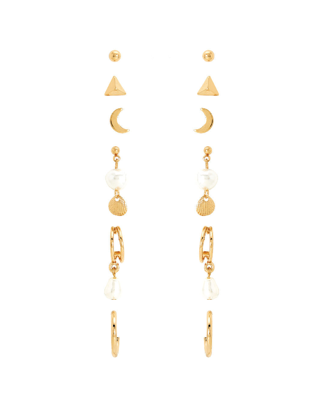 Amica Light Gold Metallic Gold-Plated Multipack Earrings set