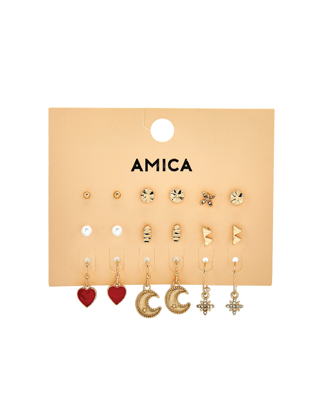 Amica Light Gold Metallic Gold-Plated Multipack Earrings set