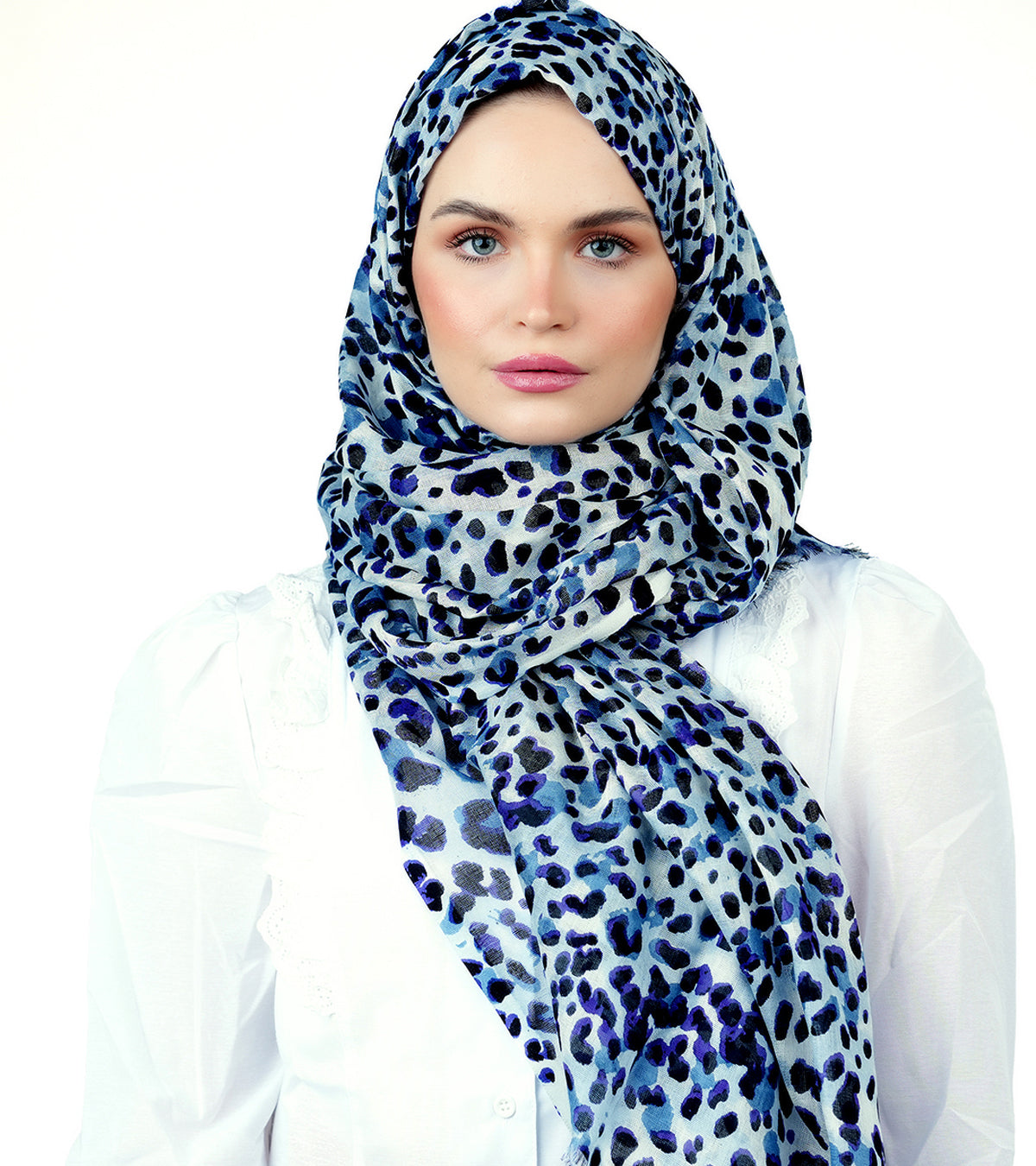 AMICA Blue Leopard Print Scarf