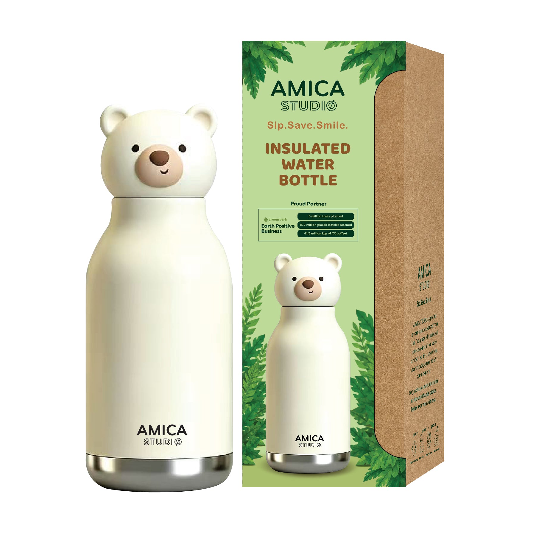 Kids Water Bottle Insulated - Snowy the Polar Bear | AMICA STUDIO