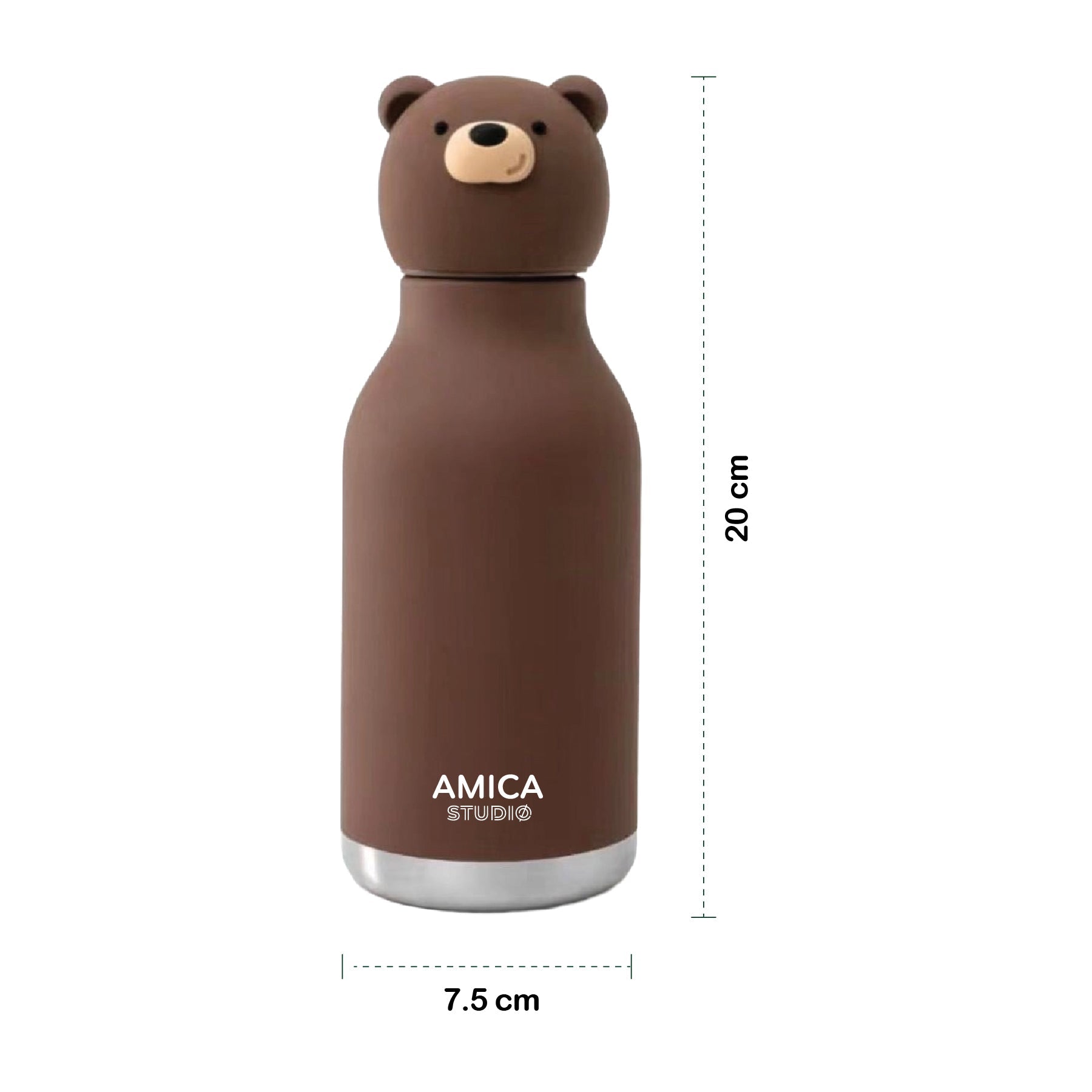 AMICA STUDIO Bruno the Brown Bear kids water bottle dimensions 20cm x 7.5cm