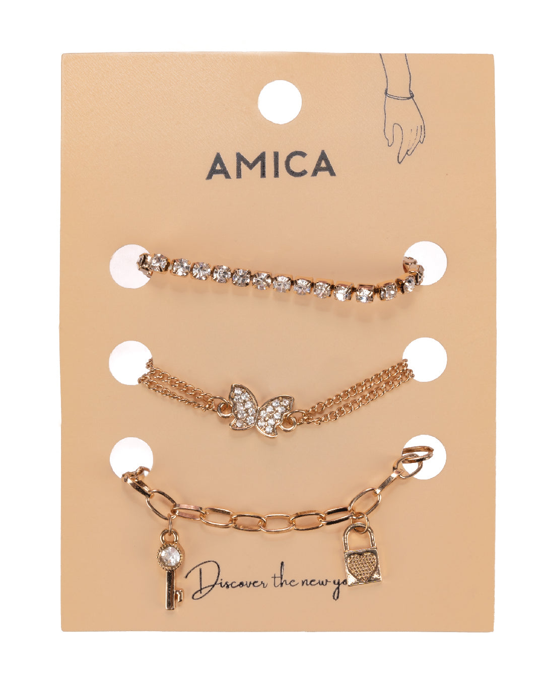 Amica Light Gold Metallic Gold-Plated Bracelet (Pack of 3)