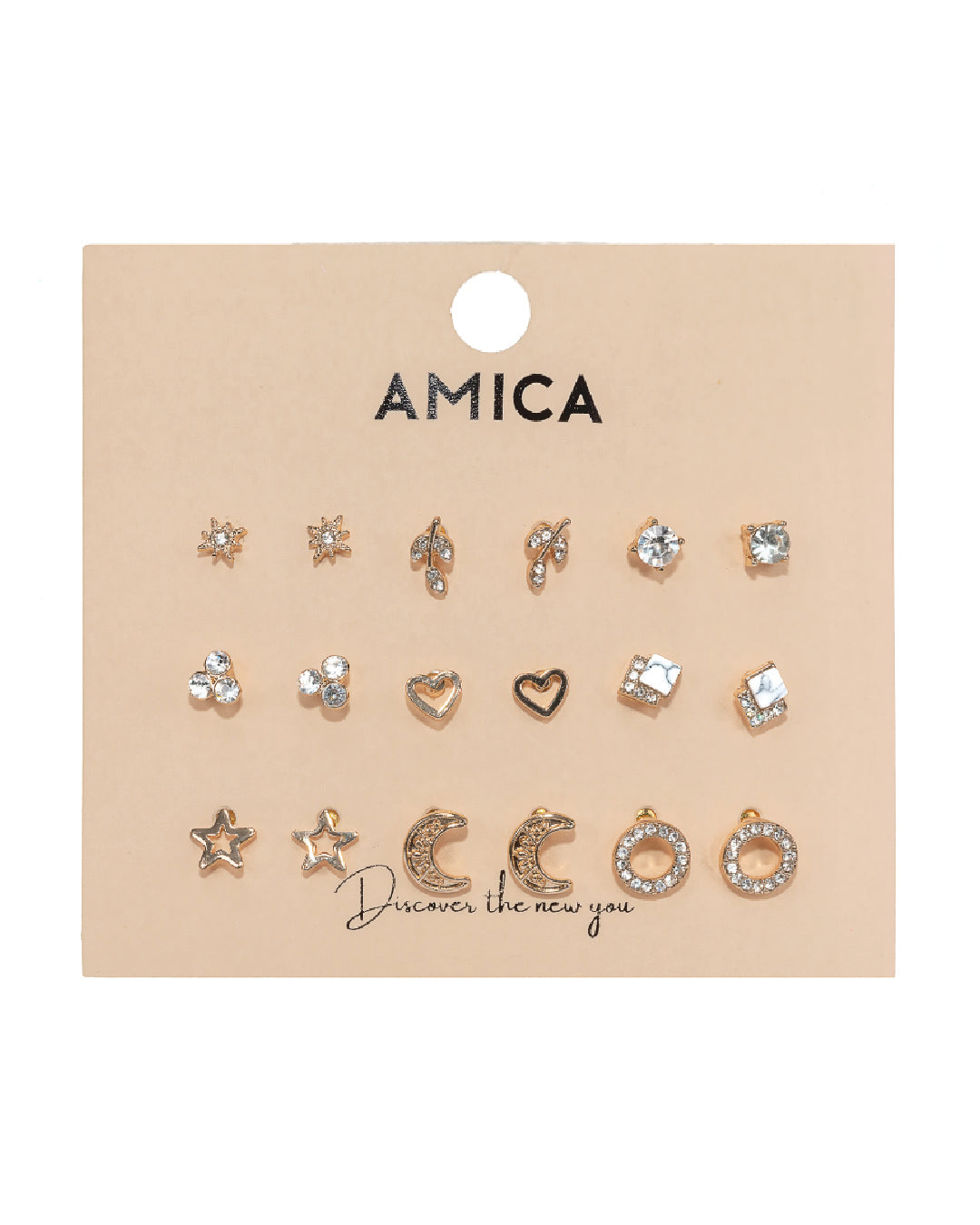 Amica Light Gold Metallic Gold Plated Multipack Earrings set