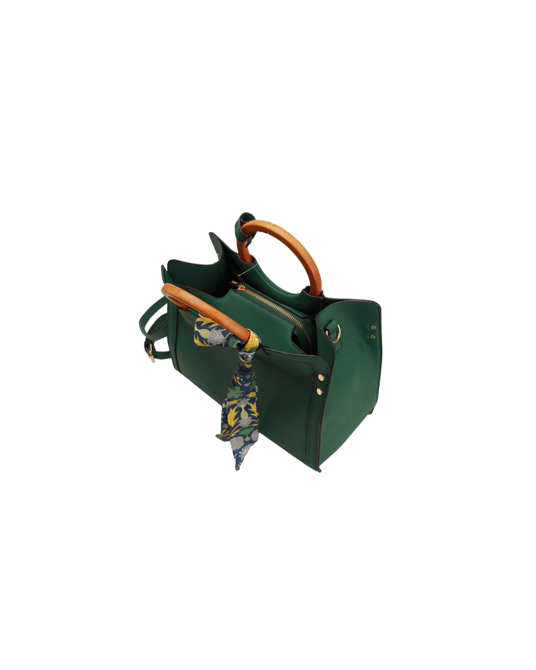 Green ladies handbag UAE with detachable floral scarf