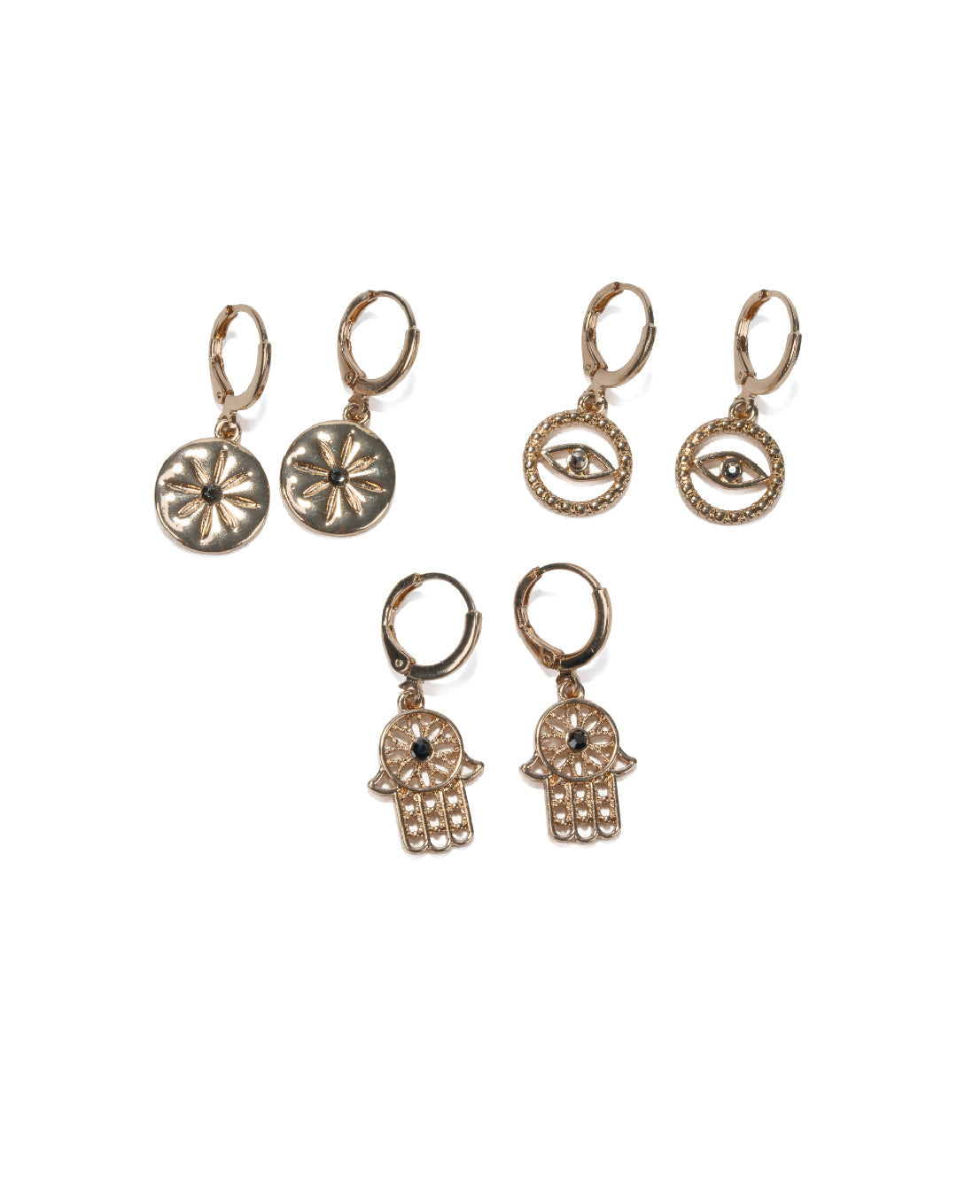 Amica Light Gold Metallic Gold-Plated Multipack Earrings set