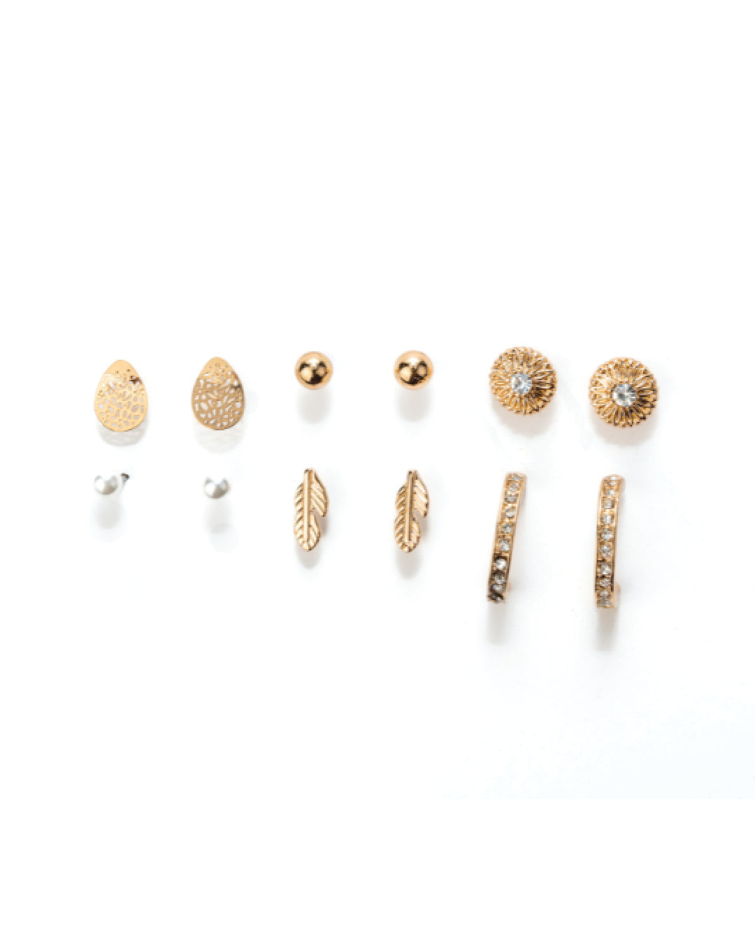 Amica Light Gold Metallic Gold-Plated Multipack Earrings set