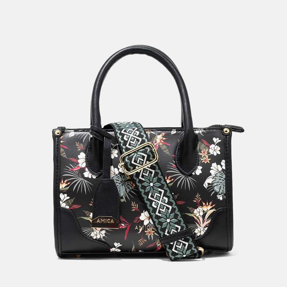 AMICA Flori Medium Tote Bag for Girls & Women - Black