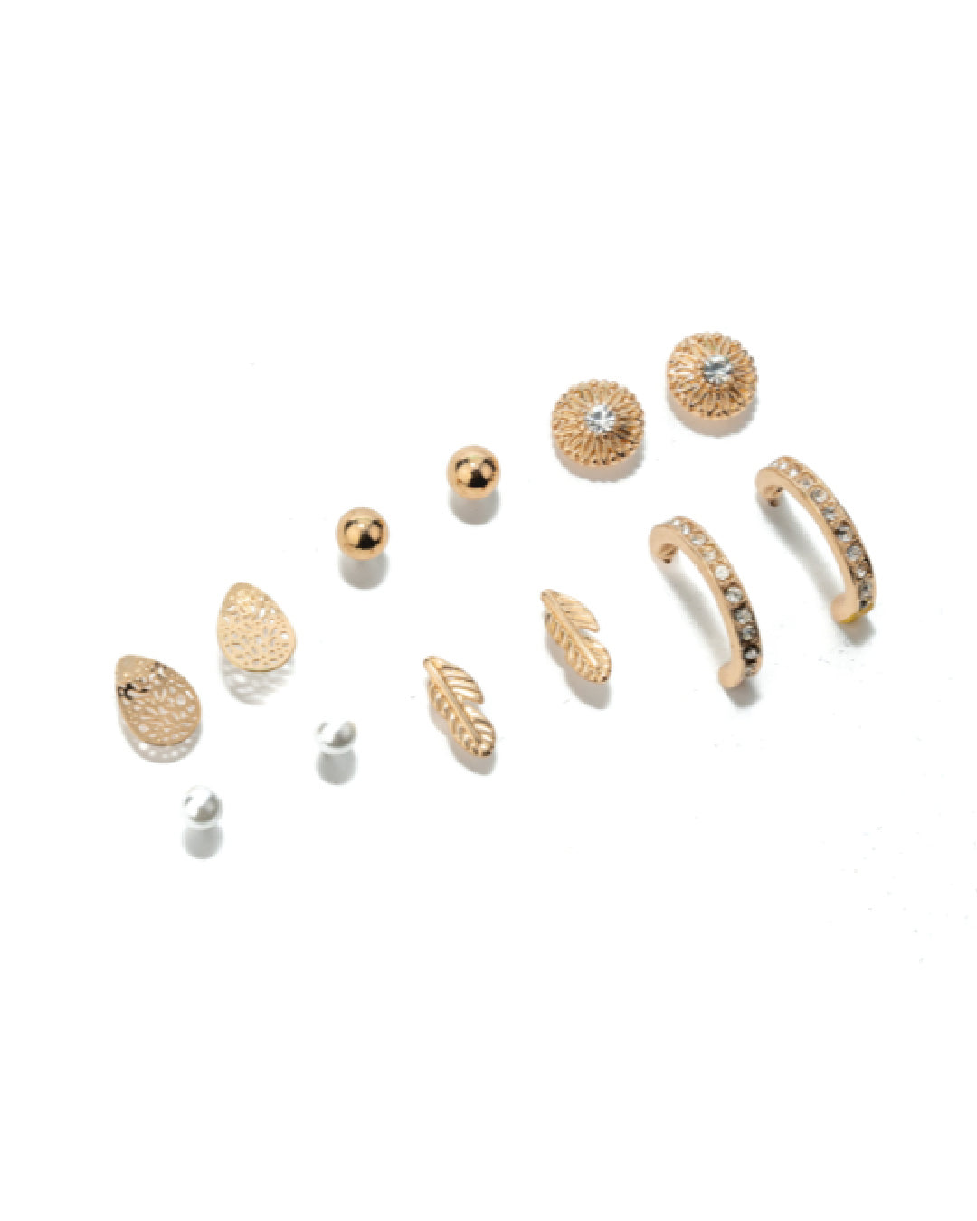 Amica Light Gold Metallic Gold-Plated Multipack Earrings set