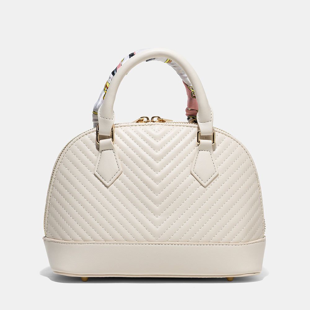 AMICA Junes Ladies Vegan Leather Dome Shaped Mini Crossbody Bag - Beige