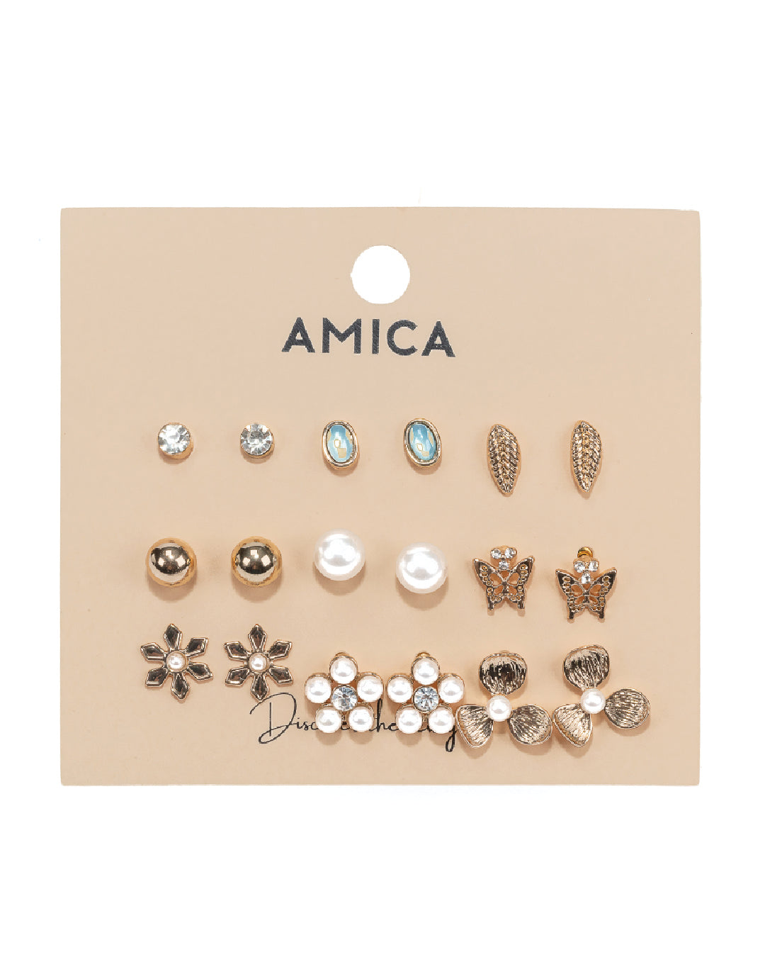 Amica Light Gold Metallic Gold-Plated Multipack Earrings set